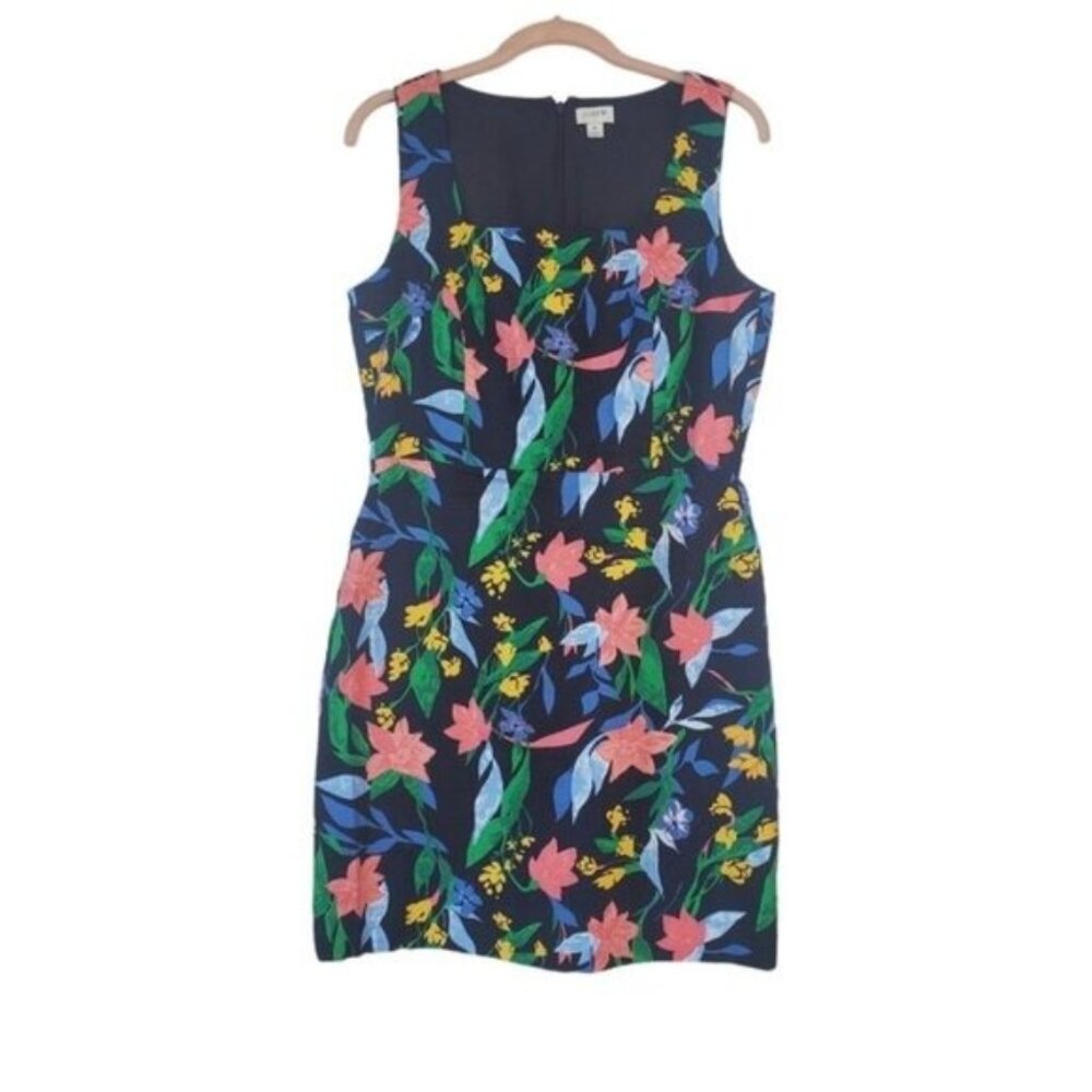 J. CREW Sheath Shift Dress Floral Navy Blue Size 6 - Like NEW! Cotton